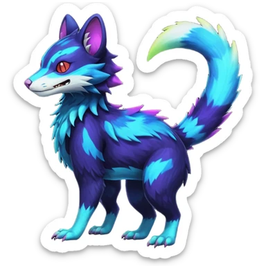 Colorful bioluminescent dark abysmal abyssal neon-glowing Trico-Sergal-Furret-Ferret-Wolverine-Vernid-furry-fursona-fusion-Fakemon-animal-hybrid-creature, full body sticker