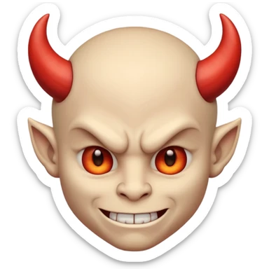 Demon cartoon emoji character, head and shoulders portrait (chest-up crop), centered face, confident and edgy expression, sharp eyes, subtle smirk, small curved horns, clean stylized face, not cute, not scary, modern emoji-style illustration, bold colors, smooth shading, high readability sticker
