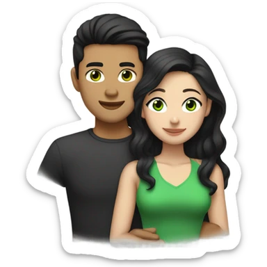 Light skin Asian male with undercut straight black hair hugging white female with green eyes and long brown wavy hair sticker