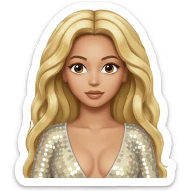 Beyonce from Destiny's Child with long blonde hair, ivory sequin outfit sticker