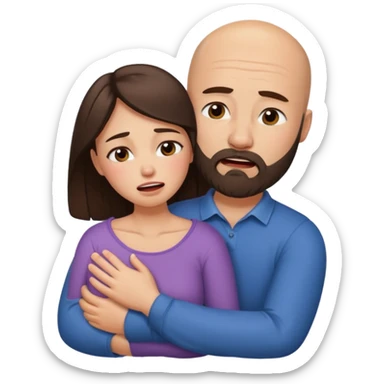Hyper Realistic Beautiful brunette woman crying in the arms of a handsome bald bearded man  sticker