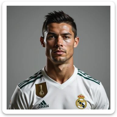 realistic portrait of Cristiano Ronaldo, photorealistic style, in a soccer jersey, neutral background sticker