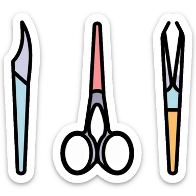 Surgery medical tools including scalpel, forceps, and surgical scissors sticker