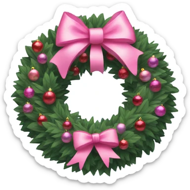 Christmas wreath with a pink bow sticker