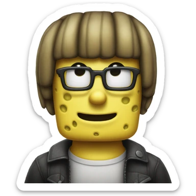 spongebob with a bob haircut black like an emoji very sharp, apple iOS style,  sticker