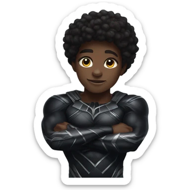 Muscular Afro teenage boy in a black panther superhero costume standing on a spaceship. sticker