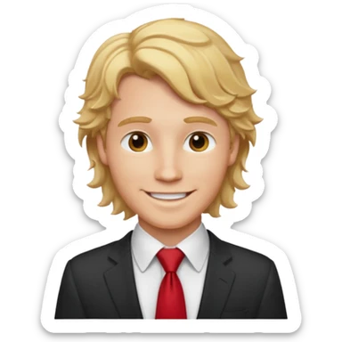 white man in white shirt, having red tie, blonde wavy hair sticker