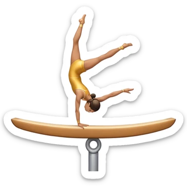 An artistic emoji of a professional sports acrobat performing a stunning balance pose on a narrow beam. The acrobat showcases perfect control, flexibility, and strength, executing an elegant handstand. The background features a bright gymnastics arena with spotlights. sticker