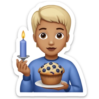 Blueberry Muffin celebrating birthday. Make sure it actually looks like a muffin with candles. Somebody holding it  sticker