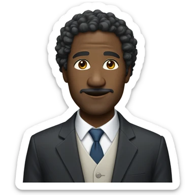 A  middle-aged  black  man  with  curly  hair,  dressed  in  a  suit. sticker