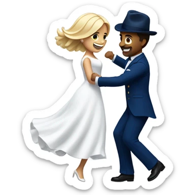 Puerto rican beard short brown hair with blue hat and navy blue suit first dance with blond long hair girl with white  wedding dress  sticker