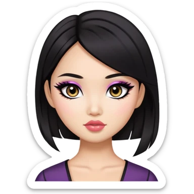 asian beauty standard, dark hair, pretty makeup, pretty bratz baddie, black eyeliner sticker