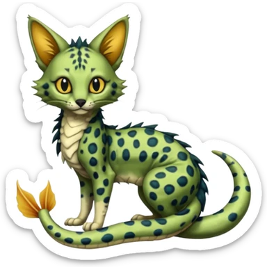 Realistic cute swampy greenish dark edgy spooky Flurry furry scary slimy oily glossy wet gloomy dusky scaly sergal-serval-possum-sphynx-Koi-sergal-fusion-animal-hybrid-creature with a snake-tail sticker