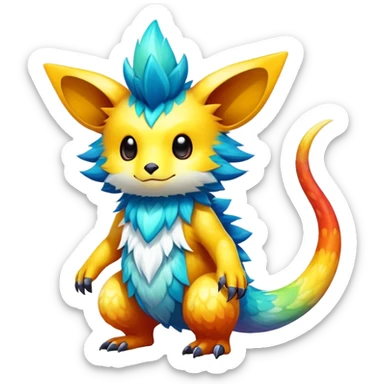 Exotic shiny rare multi-colored epic cute Fakémon-creature, full body, with random markings sticker