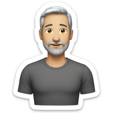 38 year old man with very very short grey hair and short beard, oval face, small black eyes, pimples on cheeks, big nose sticker