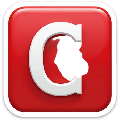 A bold white capital letter "C" in the exact same font and style as the 🅱️ emoji, centered inside a red rounded square, flat emoji design, glossy shiny light reflection on the top left, clean and simple, transparent background, no extra elements sticker
