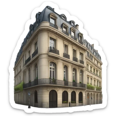 “Haussmannian building with ornate stone facade, wrought-iron balconies, tall arched windows, and mansard roof in classic Parisian style” sticker