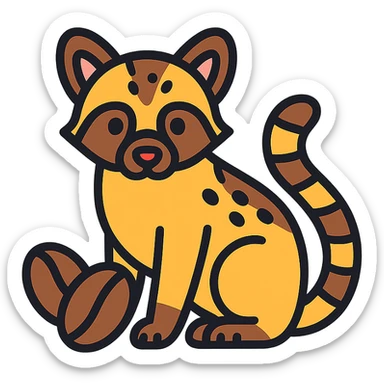 luwak civet with coffee beans, color outline icon, playful, clear details, transparent background sticker