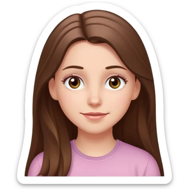 happy white long brunette hair girl with hazel eyes in light pink with a thought level sticker