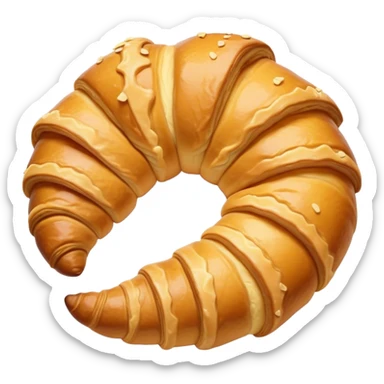 Cinematic Realistic Croissant Pastry Emoji, depicted as a flaky, buttery crescent with a golden, crisp exterior rendered with exquisite detail and warm, inviting lighting. sticker