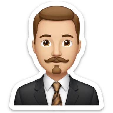 Tall white man with brown mustache and goatee in suit and tie sticker