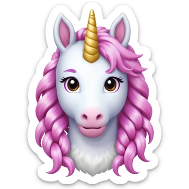 braided unicorn wiith big visible braids looking into the camera sticker