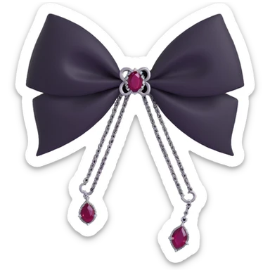 gothic bow, black velvet, silver chain, dark ruby center, ornate and dramatic sticker