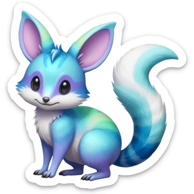 Iridescent Neon Green-Cyan-Blue-Purple-gradients Minccino-Emolga-Numbat-Sergal-fusion-hybrid-animal-creature, full body sticker