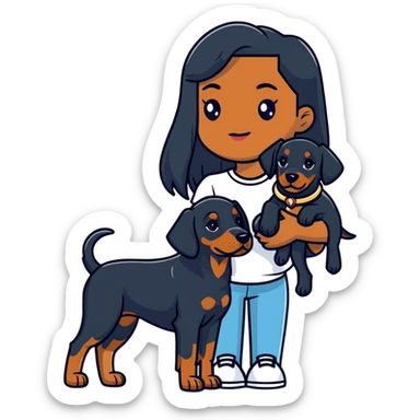 Black girl with long hair holding a Doberman dog sticker