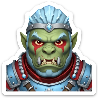 
Fantasy Christmas orc legion soldier icon, iron tundra army theme, heavy winter armor, disciplined brutal look, icy blue steel armor with deep crimson accents, frozen metal texture, cold winter atmosphere, male variant sticker