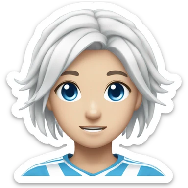 Anime girl, argentian soccer uniform. black goat horns, blue eyes, white short hair sticker