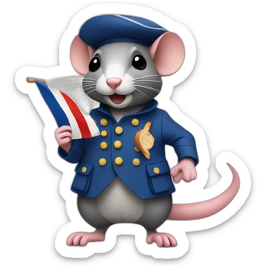 a French rat with a beret and a baguette who makes a revolution with a French flag sticker