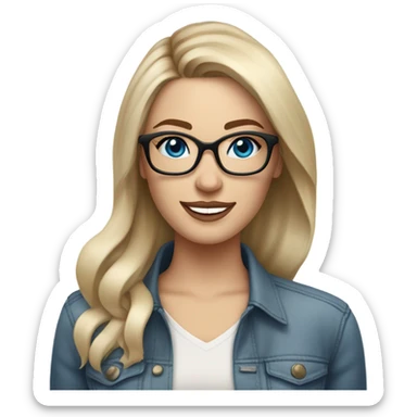 3d photo Realistic blonde Balayage straight hair pale beautiful tattooed woman with glasses and blue eyes happy and fashionable  sticker