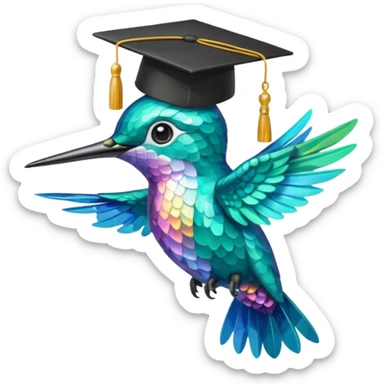 Un colibri con birrete de graduación y que el colibrí sea turquesa  sticker