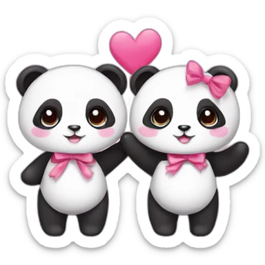 Couple panda cute , female panda pink ribbon sticker