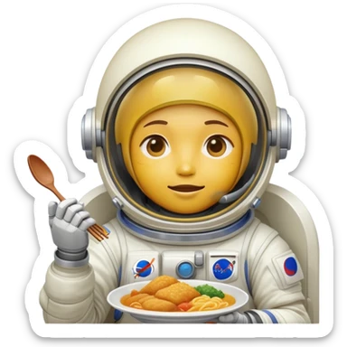 A yellow person in a spacesuit eating Korean food sticker