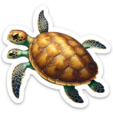 Cinematic Noble Sea Turtle Portrait Emoji, Poised and wise, with a majestic, domed shell adorned with rich, textured patterns and a smooth, ancient body gliding gracefully through the water, deep, reflective eyes exuding calm wisdom, Simplified yet sharp and sophisticated features, highly detailed, glowing with a soft, oceanic glow, high shine, intelligent and graceful, stylized with an air of timeless marine majesty, focused and serene, soft glowing outline, capturing the essence of a watchful and confident sea guardian that appears ready to glide out of the screen with effortless authority! sticker