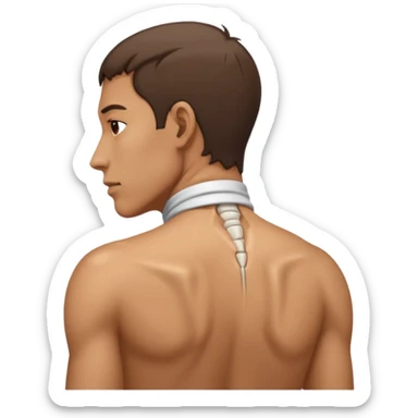 man with bent neck, pain emerging from the back of his neck sticker