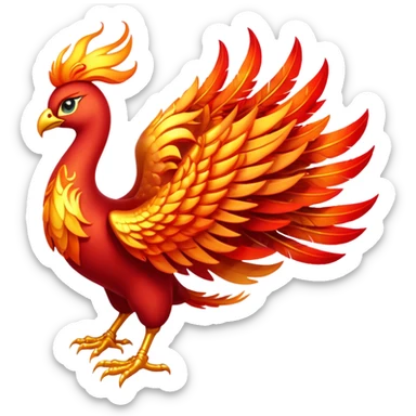 Cinematic Noble fierce & powerful Fire Phoenix Portrait Emoji, Poised and resplendent, with a radiant, fiery plumage in brilliant hues of scarlet, gold, and ember, featuring elongated, elegant tail feathers that flow like molten lava, and piercing, wise eyes reflecting the eternal cycle of rebirth; rendered with lifelike texture and luminous natural highlights, high shine, majestic and awe-inspiring, styled with an aura of mythic resurgence, focused and regal, soft glowing outline, capturing the essence of a legendary phoenix rising from the flames with timeless grace! sticker