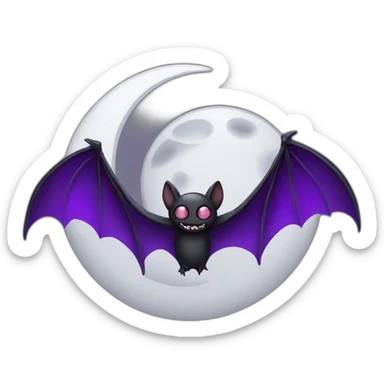 purple black vampire bat wings flying in front of large dripping grey crescent moon sticker