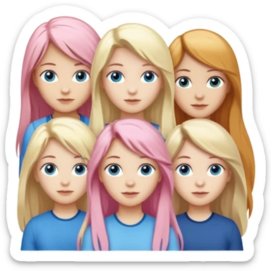 Girlfriend emoji - include 1 white girl with long light pink hair and blue eyes, 1 white girl with brown eyes and medium honey blonde hair, and 2 white girls with brown eyes and long dark brown hair, 1 white girl with blue eyes and light blonde hair,  sticker
