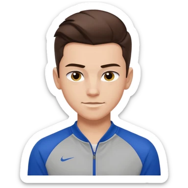 teen boy slick back brunette hair wearing sport clothes giving famous school boy vibe with confident attitude and smirk sticker