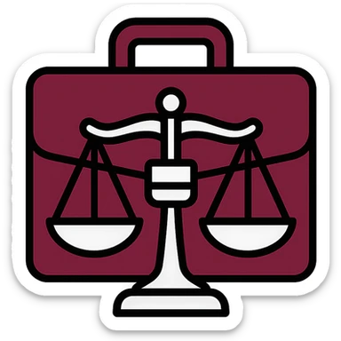 Change the icon to a burgundy and silver color scheme, keeping an elegant legal consulting icon with scales of justice. sticker