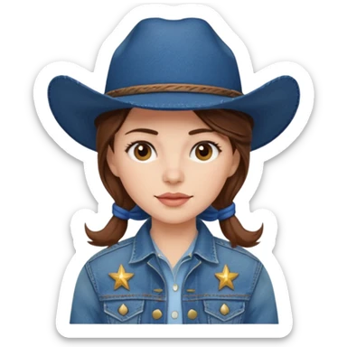 Cowgirl with denim jacket and blue hat sticker