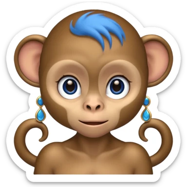 a monkey with long eyelashes and blue eyeshadow eyeliner, with earrings sticker
