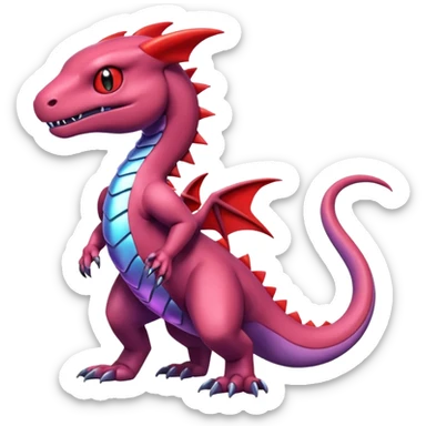 Cute Shiny mauve iridescent Guilmon-Salandit-Fakémon-hybrid-creature (full body)  sticker