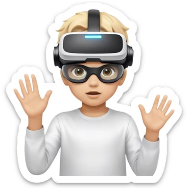 Child wearing virtual reality glasses, with a curious and engaged expression, exploring the digital world through VR technology. sticker