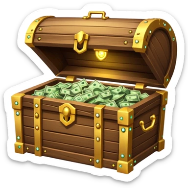 unlocked treasure chest glowing from the inside money,gems, RPG game style sticker