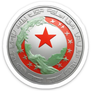 silver coin with the symbol of the chinese flag on it sticker