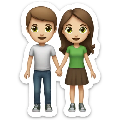 Girl with Brown Hair and Green eyes Holding Hands with Boy with Brown hair sticker